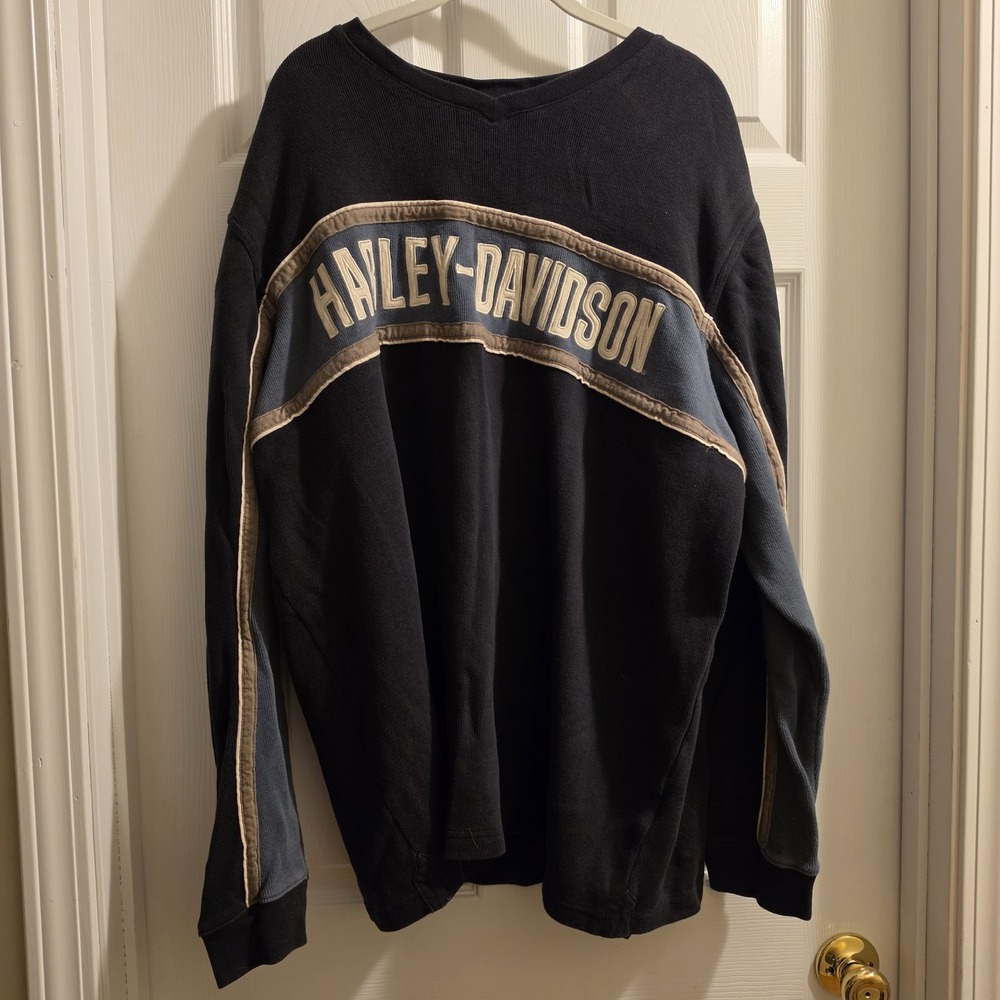 VTG Harley Davidson HD Mens 3XL XXXL Long Sleeve Shirt Black Embroidered